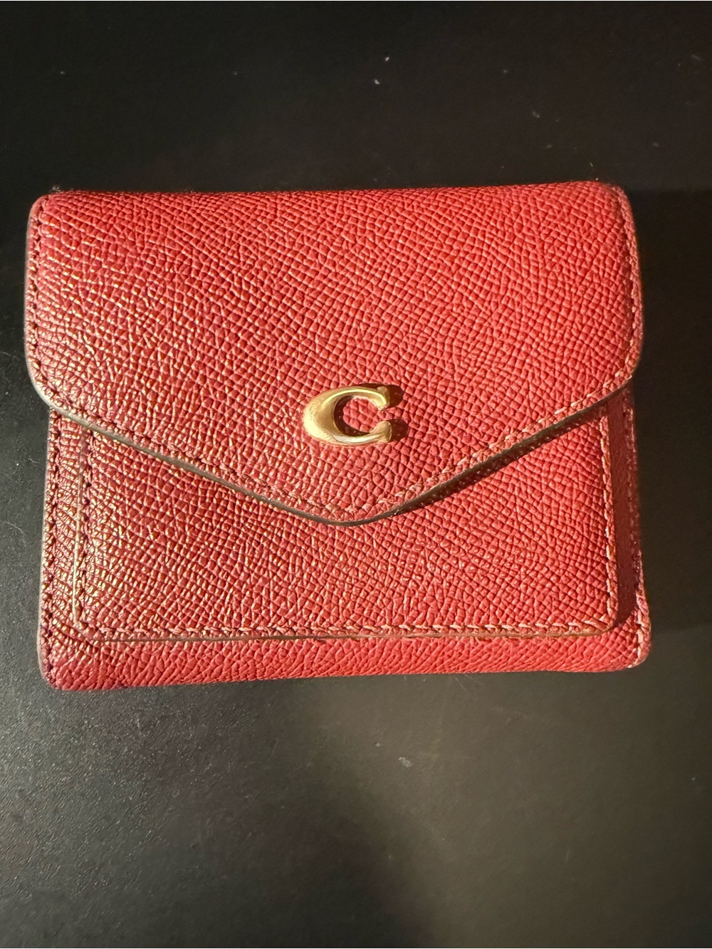 Red Leather Envelope Wallet with Gold Accent